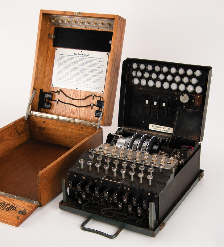 Lot 2016 Enigma I Military-Issue Cipher Machine in Rare Panzerholz Case, with Standard Oak Case (c. 1943, Fully Operational)