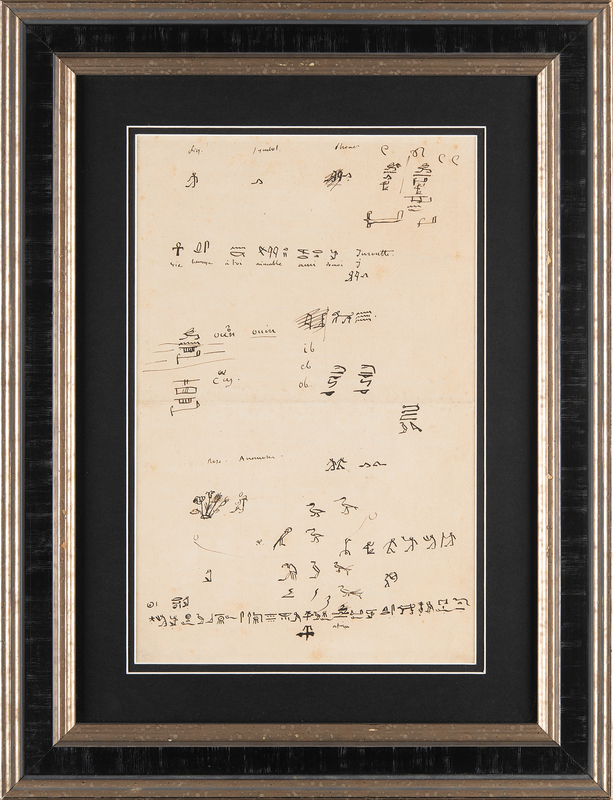 Lot 2004 Jean-François Champollion Handwritten Ancient Egyptian Hieroglyphic Manuscript, Explaining the Figurative, Symbolic, and Phonetic Nature of the Symbols