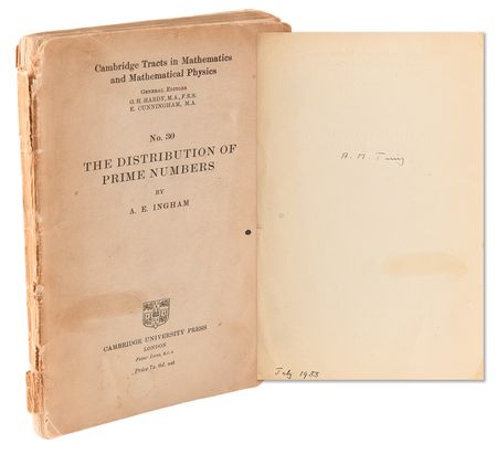 Lot #2014 Alan Turing Signed Book - The Distribution of Prime Numbers (Turing's Own Copy) - Image 1