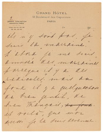 Lot #2008 Mata Hari World War I-Dated Autograph Letter Signed on Her Wartime Efforts: 