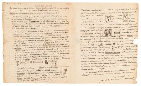 Lot #2003 Jean-François Champollion Amazing Autograph Letter Signed with Hieroglyphic Illustrations: 