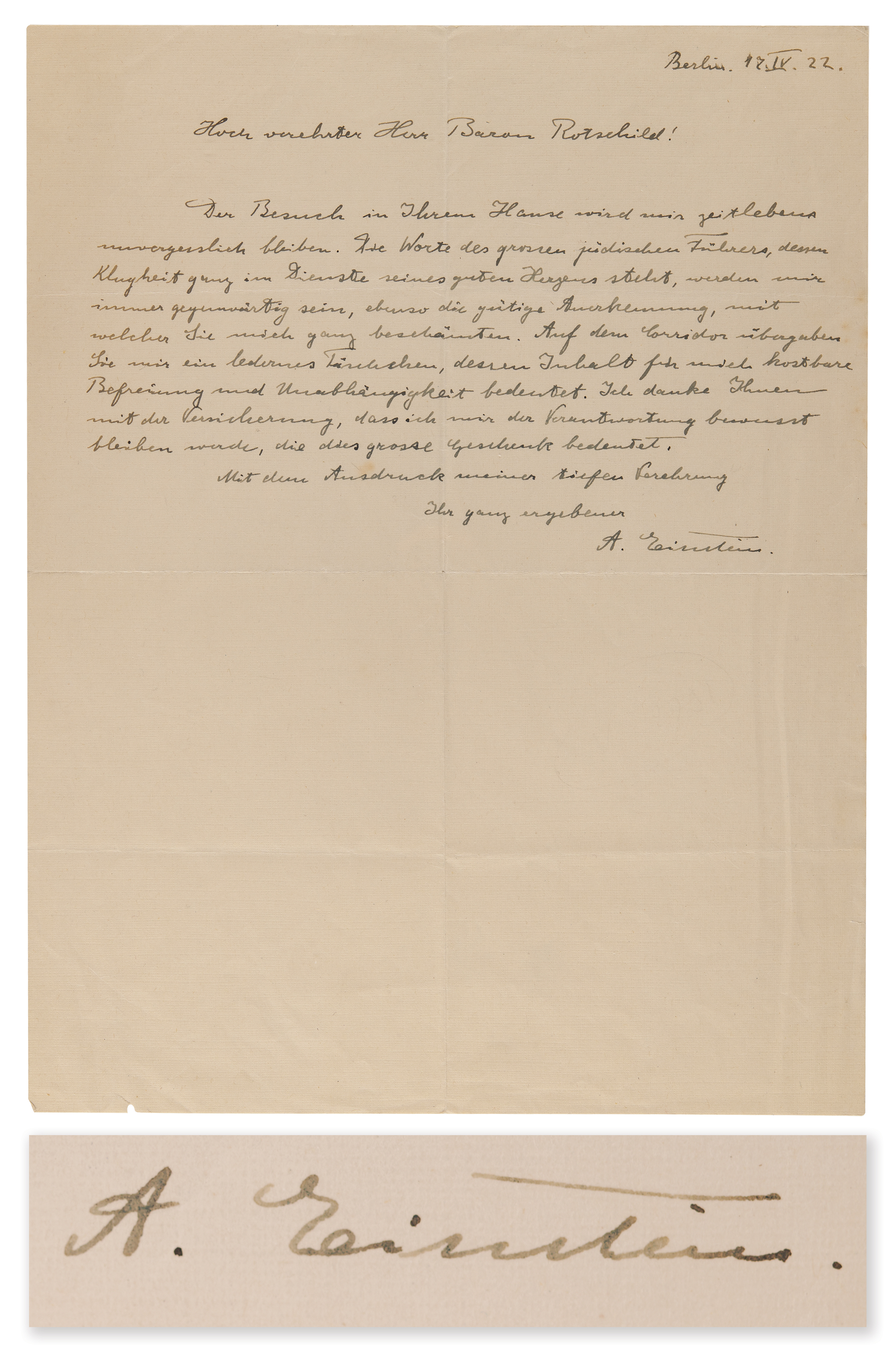 Albert Einstein Autograph Letter Signed, Thanking Baron Edmond de, image size:2100x3193
