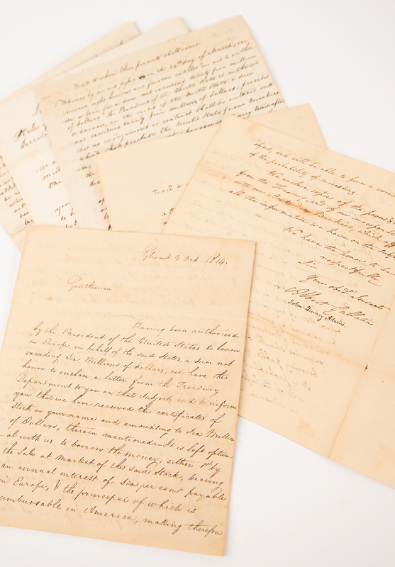 Lot 380 War of 1812: John Quincy Adams and Albert Gallatin Letter Signed with $6 Million European Loan Document Archive