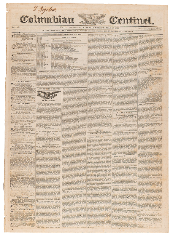 Lot 19 John Adams and Thomas Jefferson: Colombian Centinel from July 15, 1826 - Reporting on the Presidents' Deaths