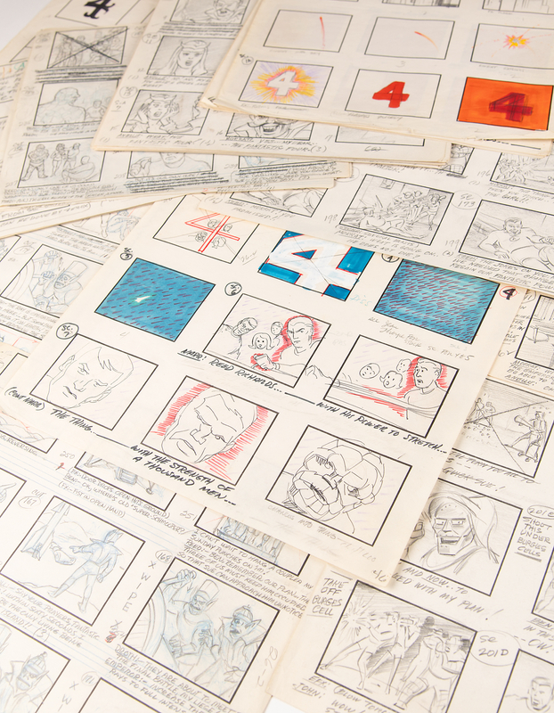 Lot 782 Fantastic Four (42) production storyboard opening title and episode pages from The Fantastic Four