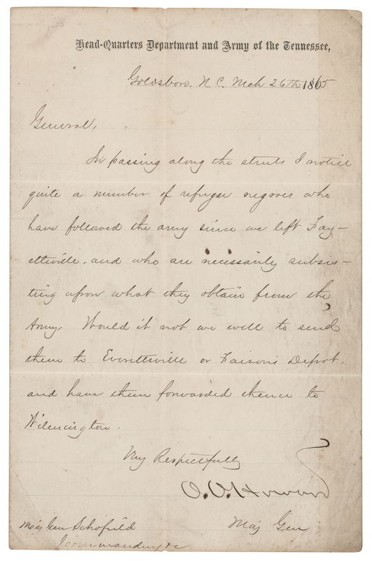 Lot 397 O. O. Howard War-Dated Letter Signed to Major General John Schofield on 