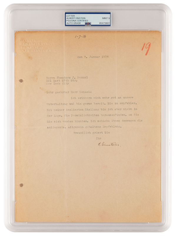 Lot 173 Albert Einstein Typed Letter Signed - PSA MINT 9