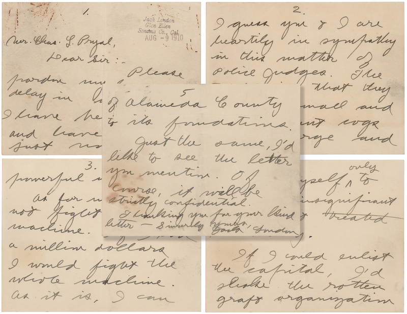 Lot 520 Jack London Autograph Letter Signed on Police Judges: 
