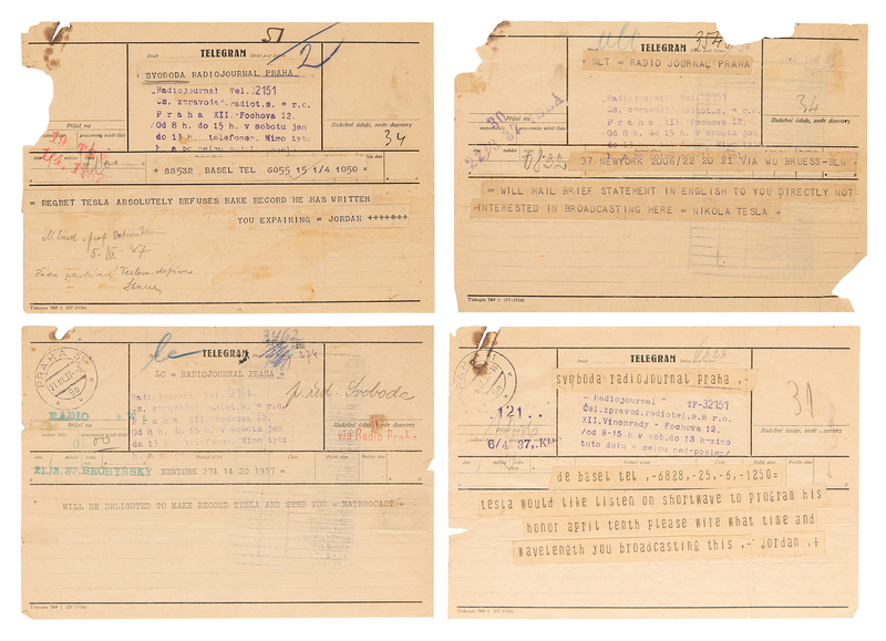 Lot 366 Nikola Tesla (4) Prague Radiojournal Telegrams (1937)