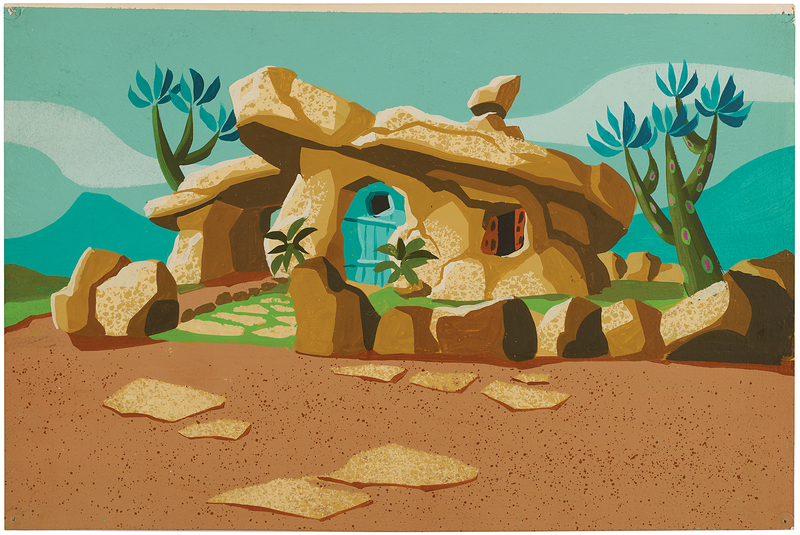 Lot 921 Flintstones house production background from a television series spin-off of The Flintstones