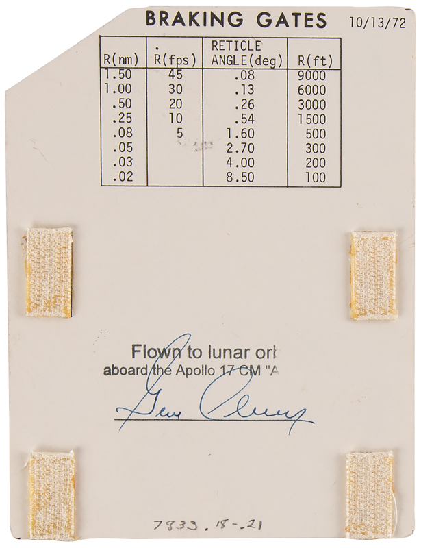 Lot 423 Apollo 17 Flown Command Module Cue Card Signed and Flight-Certified by CDR Gene Cernan