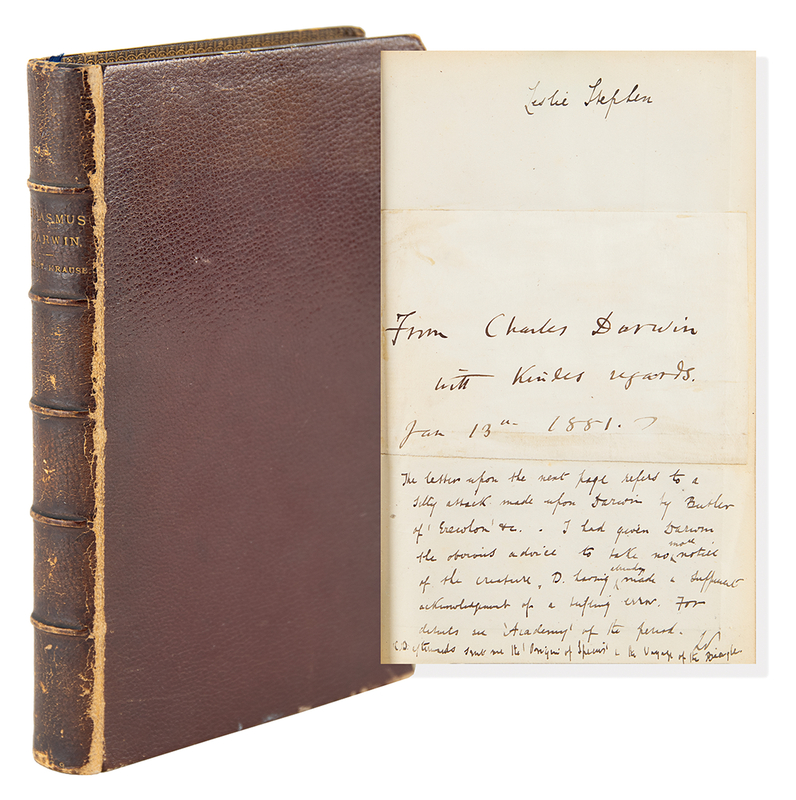 Lot 208 Charles Darwin Autograph Letter Signed and Signature in Book on Erasmus Darwin - Once the Property of Virginia Woolf