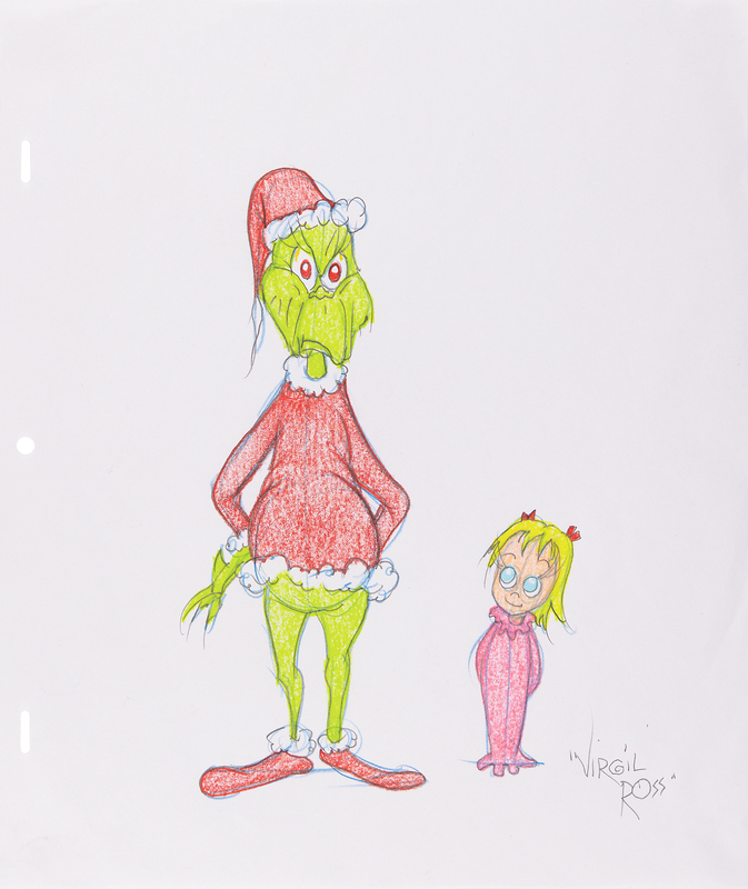 Lot 903 Virgil Ross Original Drawing of The Grinch and Cindy Lou Who