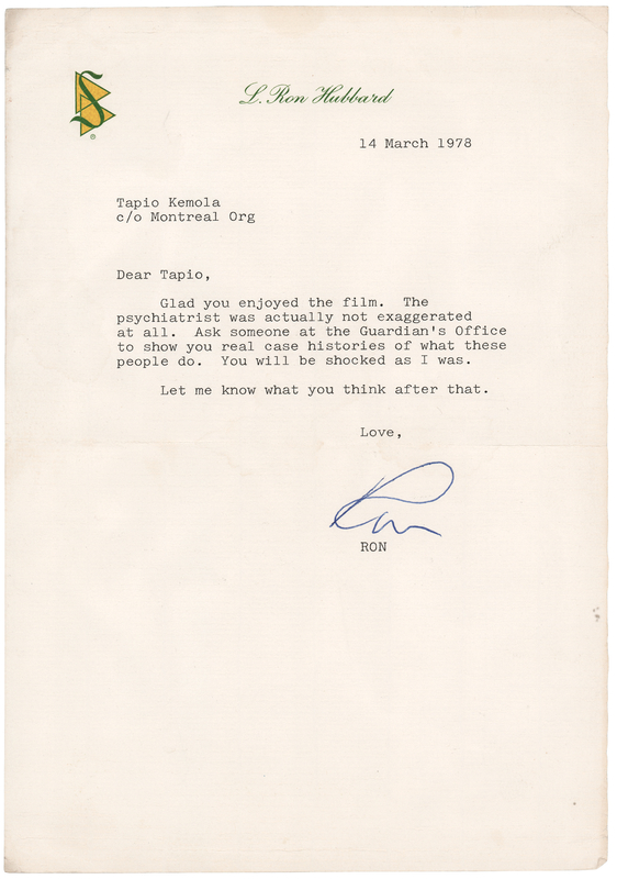 Lot 519 L. Ron Hubbard Typed Letter Signed