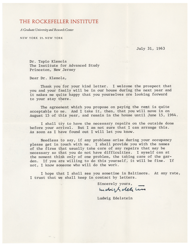 Lot 304 Ludwig Edelstein Typed Letter Signed