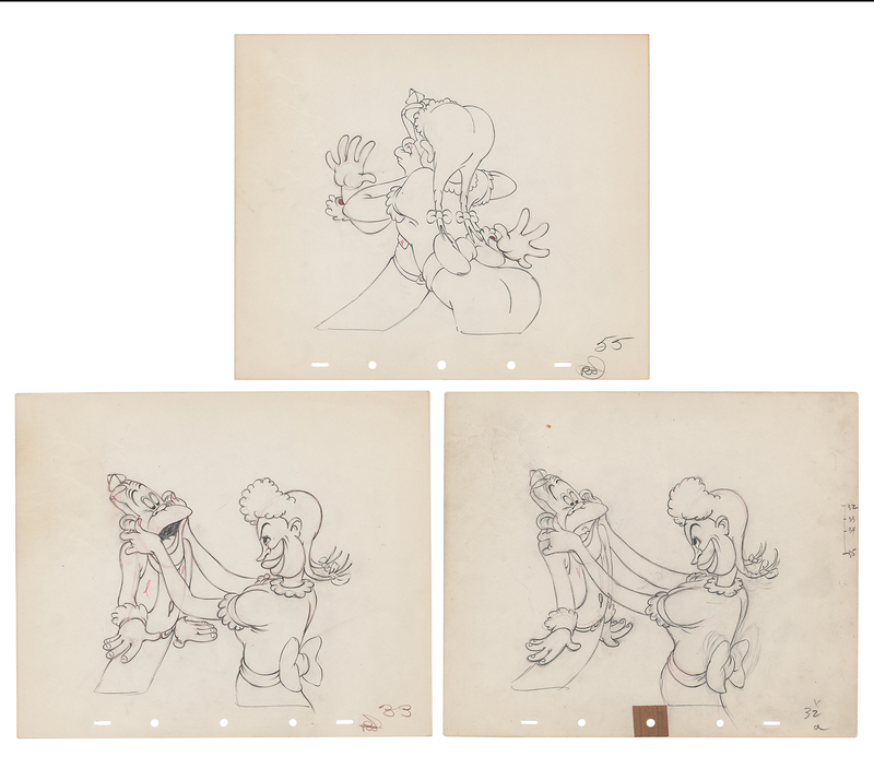 Lot 819 Joe E. Brown and Martha Raye production drawings (3) from Mother Goose Goes Hollywood