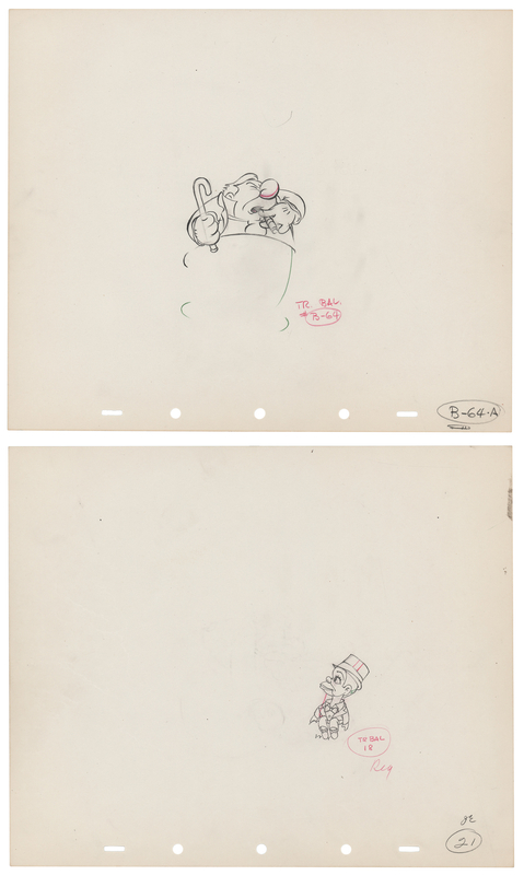 Lot 822 W. C. Fields and Charlie McCarthy production drawings (2) from Mother Goose Goes Hollywood