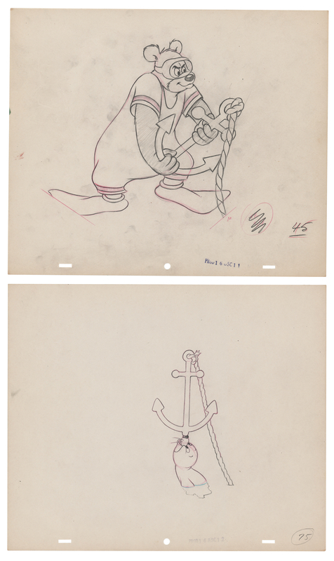 Lot 914 Barney Bear and Sea Lion production drawings (2) from Goggle Fishing Bear