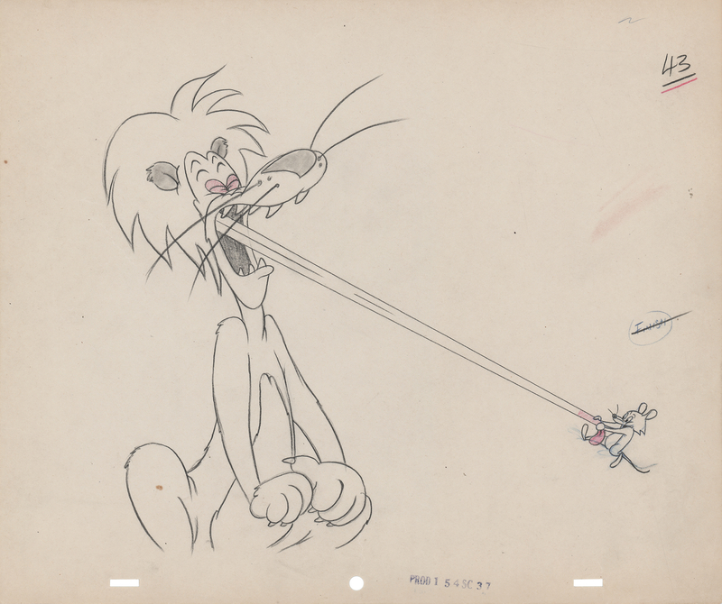 Lot 913 Lion and Mouse production drawing from Slap Happy Lion
