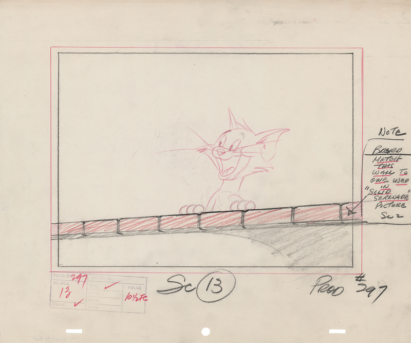 Lot 919 Background layout production drawing from the Tom and Jerry cartoon Smarty Cat