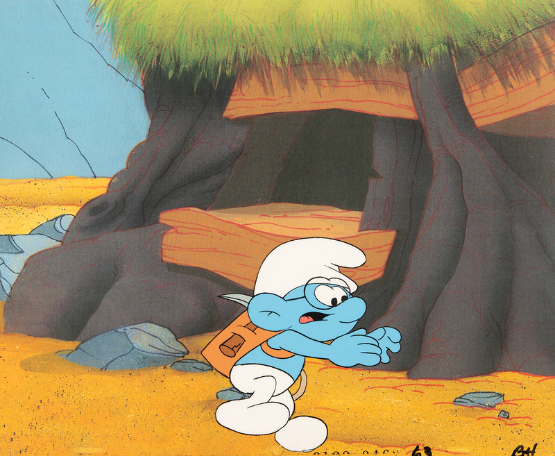 Lot 926 Brainy Smurf production cel from The Smurfs