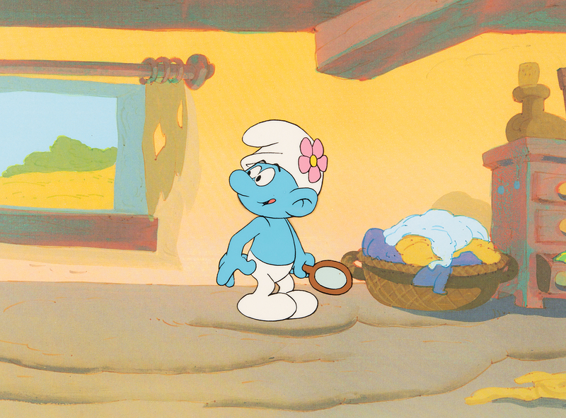 Lot 928 Vanity Smurf production cel from The Smurfs