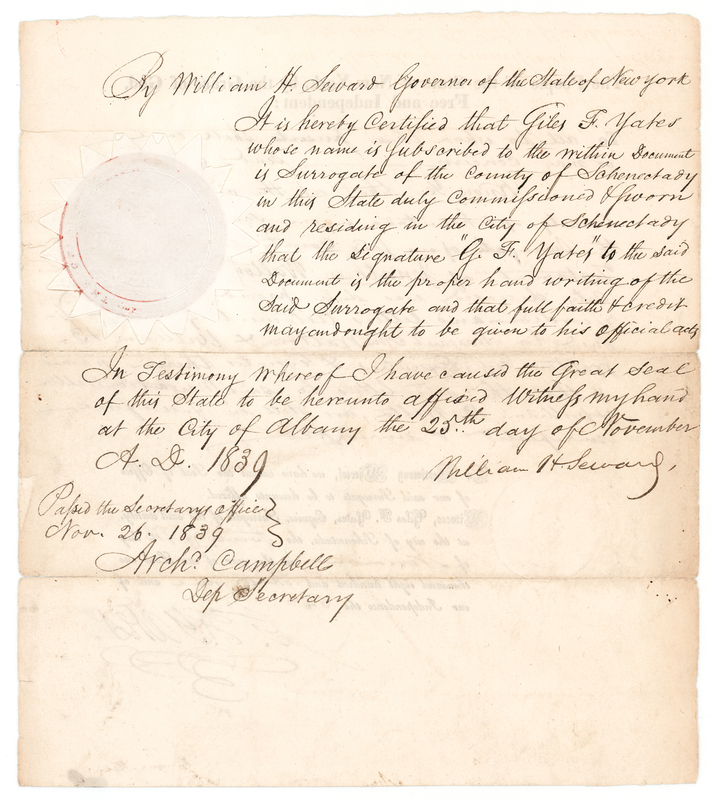 Lot 71 William H. Seward Document Signed as Governor of New York