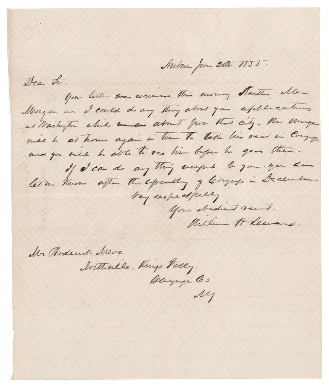 Lot 72 William H. Seward (2) Signed Items - Autograph Letter and Free Frank
