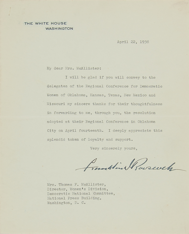 Lot 53 Franklin D. Roosevelt Typed Letter Signed as President, Sending Thanks to the 