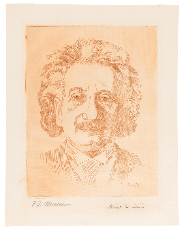 Lot 134 Albert Einstein Signed Etching by Isadore Joseph Muller (c. 1930s)