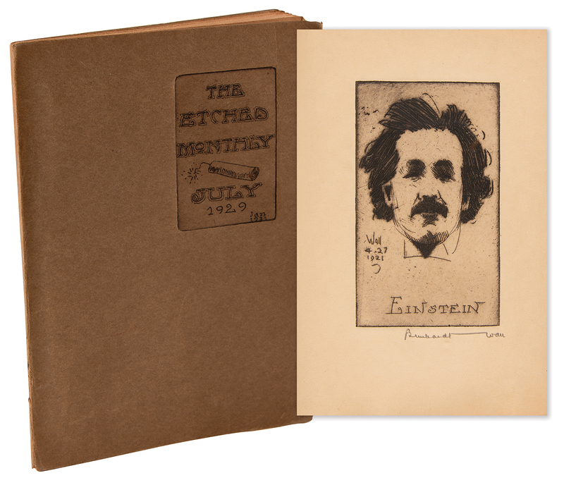 Lot 123 Albert Einstein Etching by Bernhardt Wall in 'The Etched Monthly' Booklet (Ltd. Ed. of 250)
