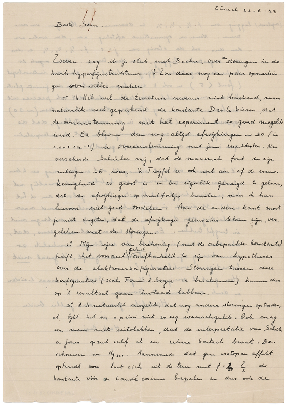 Lot 295 Hendrik Casimir Autograph Letter Signed on the Hyperfine Structure of Mercury