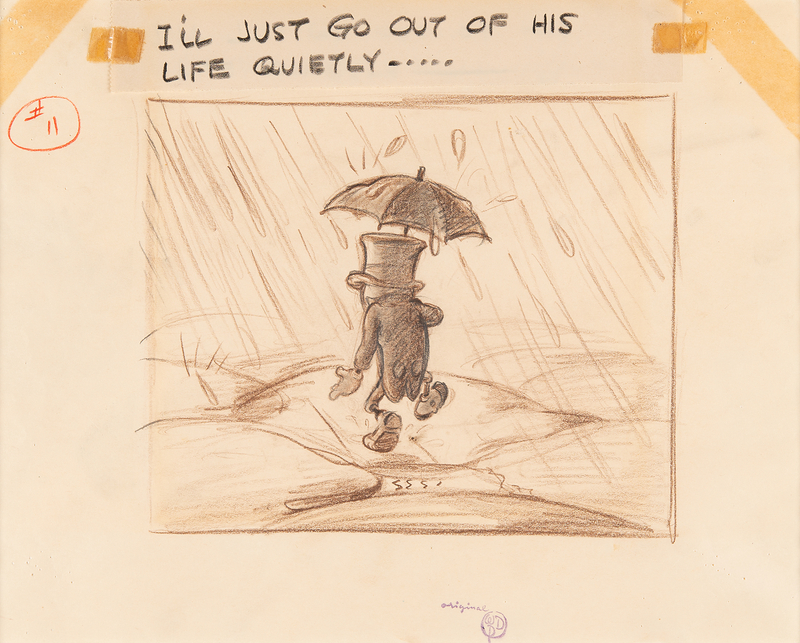 Lot 837 Jiminy Cricket storyboard concept drawing from Pinocchio