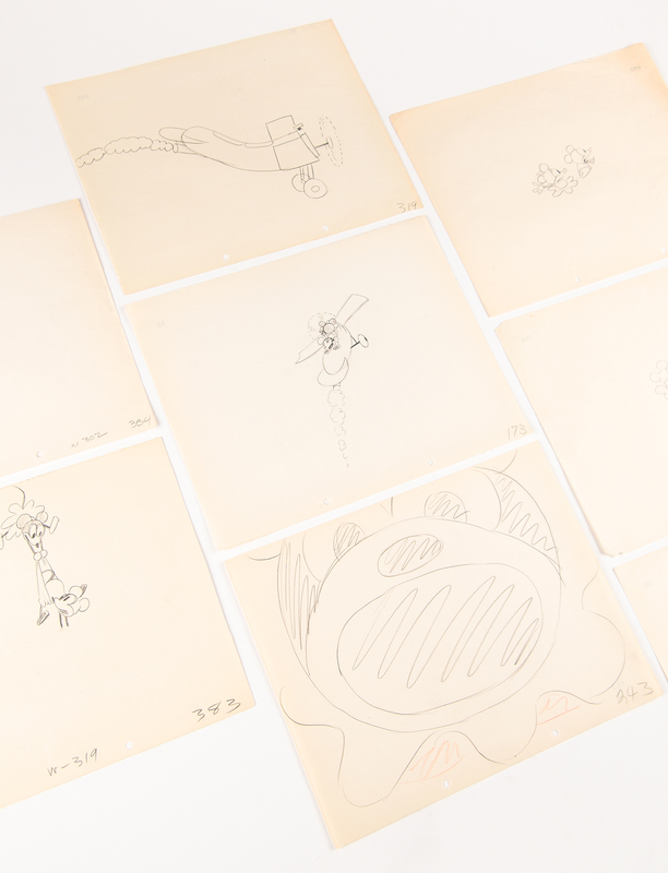 Lot 701 Mickey and Minnie Mouse production drawings (8) from Plane Crazy - Disney's First Finished Mickey Mouse Short