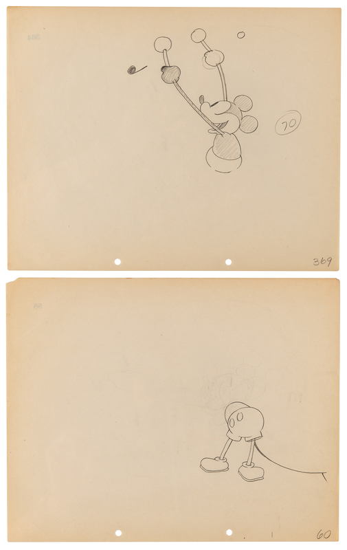 Lot 707 Mickey Mouse production drawings (2) from Steamboat Willie