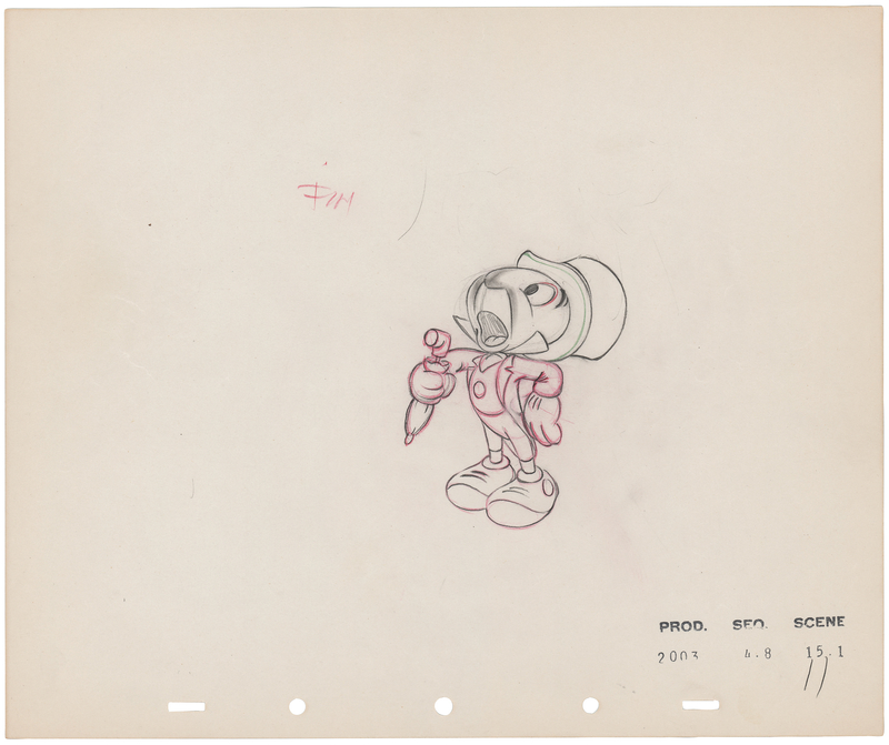 Lot 835 Jiminy Cricket production drawing from Pinocchio