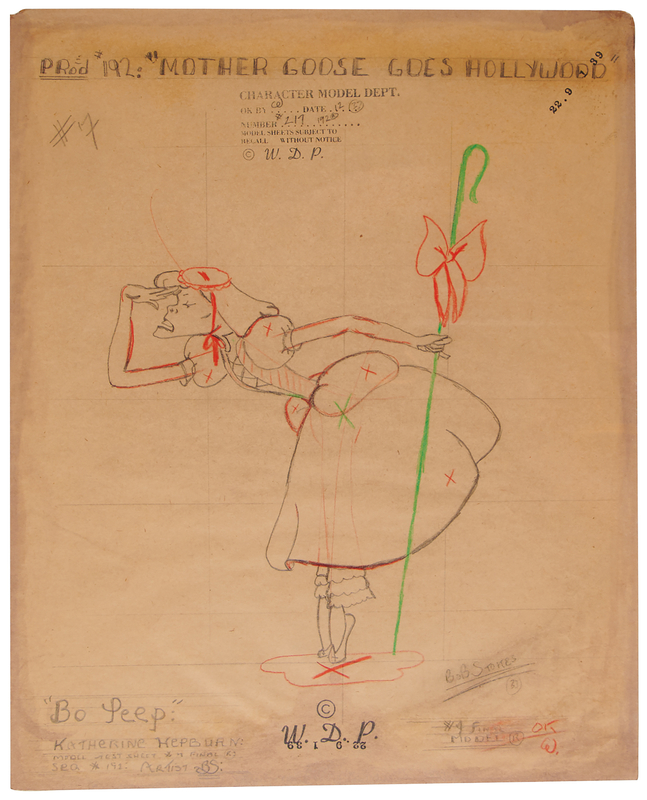 Lot 820 Katharine Hepburn character model sketch from Mother Goose Goes Hollywood