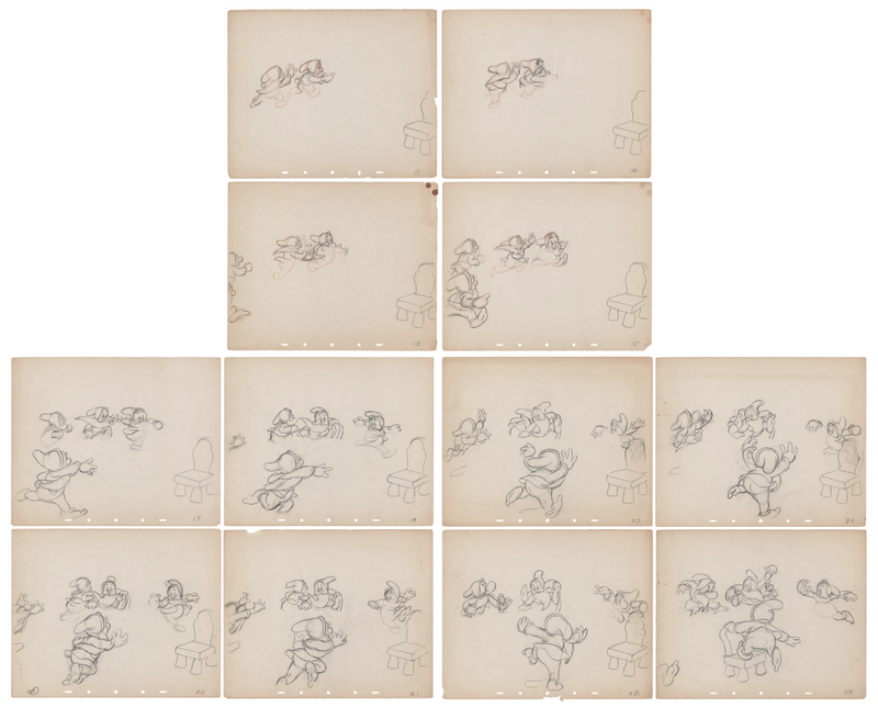 Lot 711 Dwarfs rough production drawings (12) from Snow White and the Seven Dwarfs - Dance Sequence Inside the Cottage