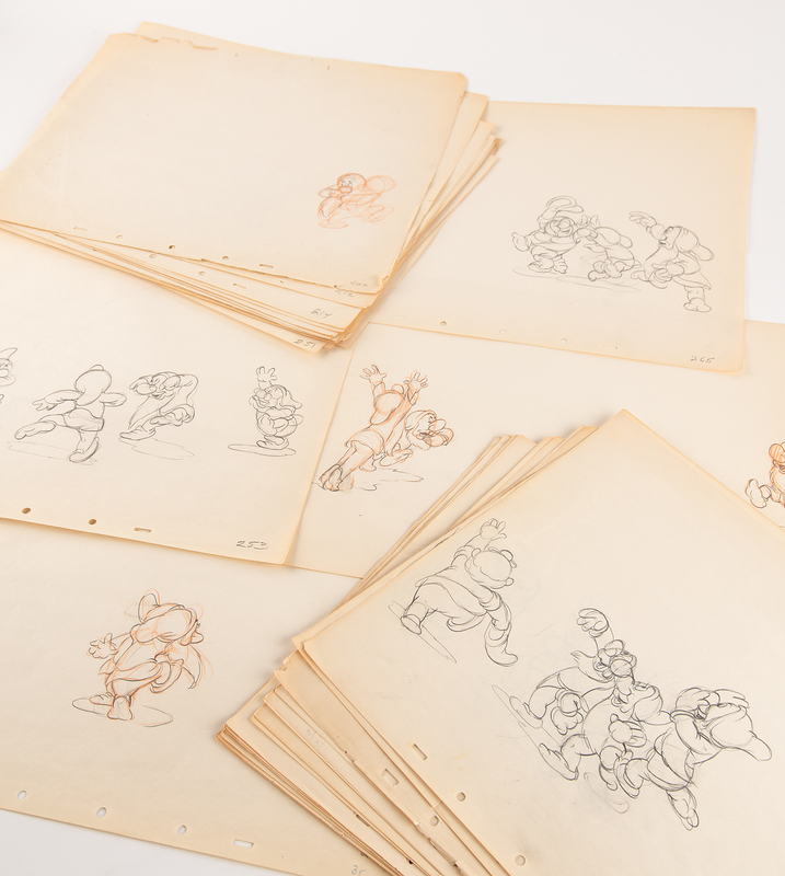Lot 710 Dwarfs rough production drawings (43) from Snow White and the Seven Dwarfs - Celebrating Snow White's Revival After the Prince's Kiss