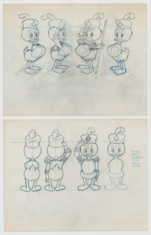 Lot 876 Huey, Dewey, and Louie character model drawings (2) attributed to Carl Barks