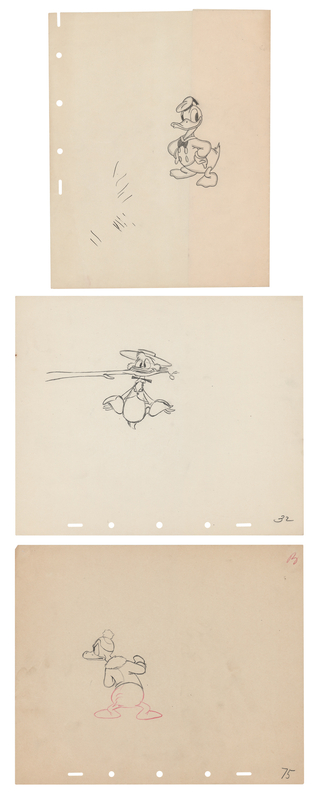 Lot 823 Donald Duck production drawings (3) (c. 1939)