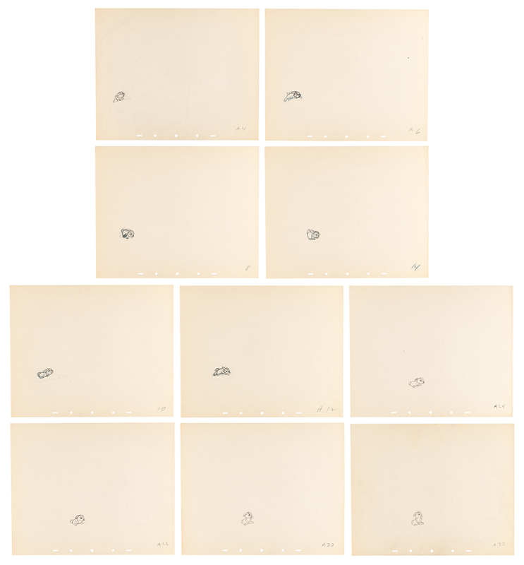 Lot 849 Baby bunny rough production drawings (10) from Bambi