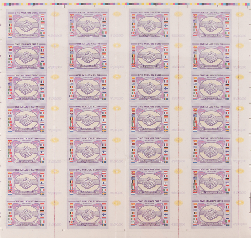 Lot 307 Euro 'One Million Dollar' Uncut Banknote Sheet - “Not Legal Tender