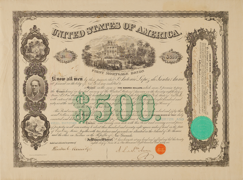 Lot 86 Antonio Lopez de Santa Anna Signed Mortgage Bond