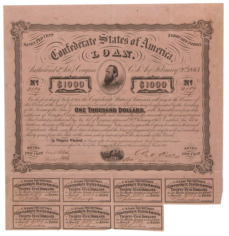 Lot 298 Confederate States of America 1863 Loan Bond