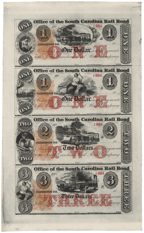Lot 363 South Carolina Rail Road Company Uncut Bank Note Sheet
