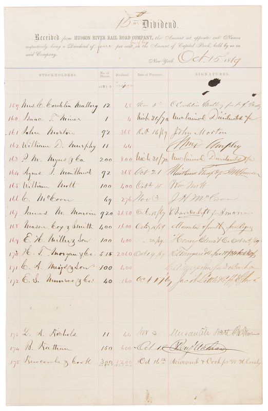 Lot 115 Cornelius Vanderbilt Signed Dividend Ledger