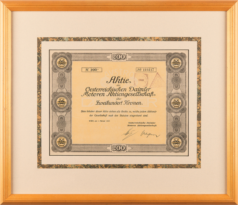 Lot 284 Austro-Daimler Stock Certificate
