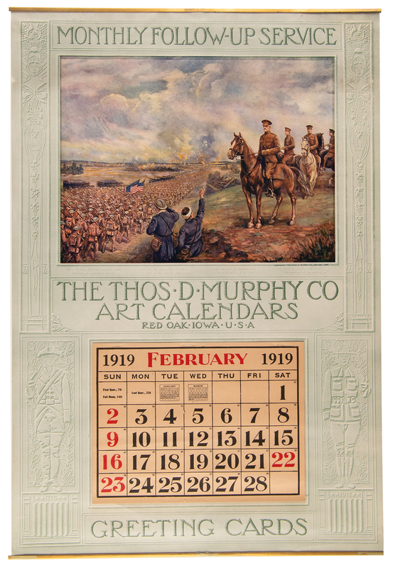 Lot 405 John J. Pershing 1919 'Knights of Liberty-Glory's Sons' Calendar (18.75˝ x 27.75˝)
