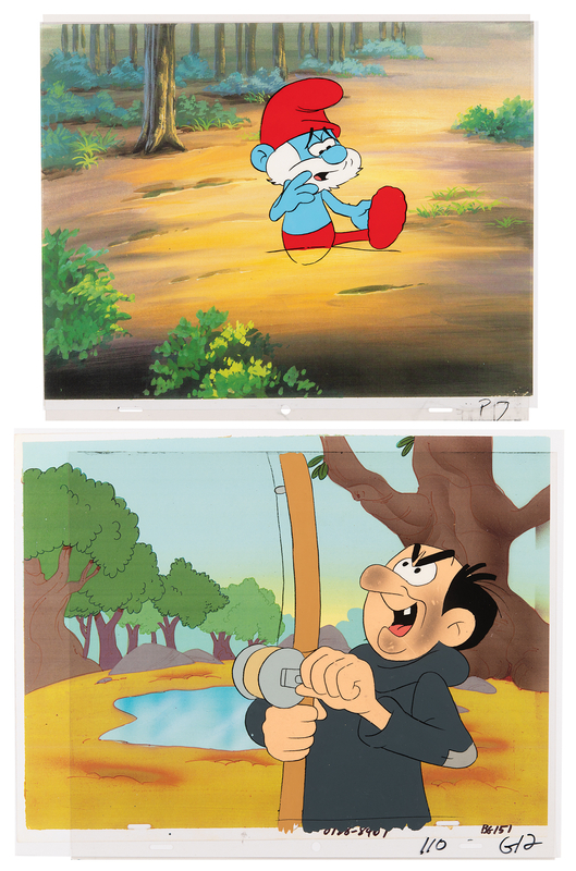 Lot 925 Papa Smurf and Gargamel production cels from The Smurfs